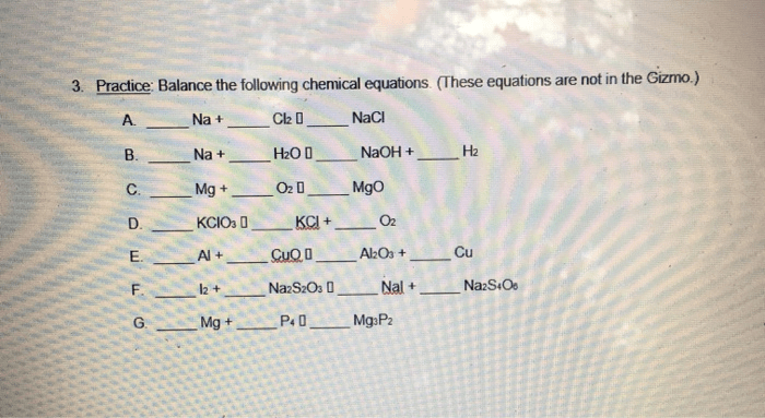 Chemical equations answer key gizmo